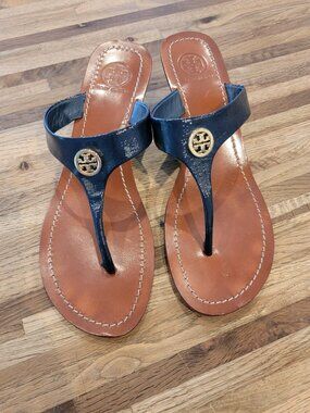 Tory Burch Cameron Wedge Sandals in navy blue